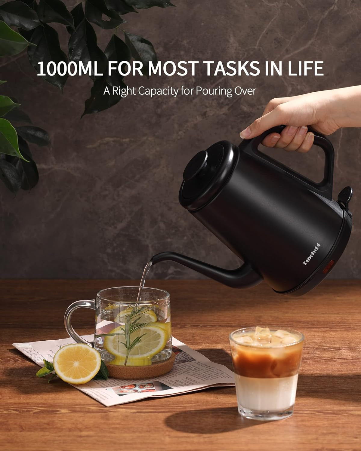 Gooseneck Electric Kettle(1.0L),1000W Electric Tea Kettle of 304 Stainless Steel,Auto Shut Off,Water Kettle for Coffee and Tea -Matte Black