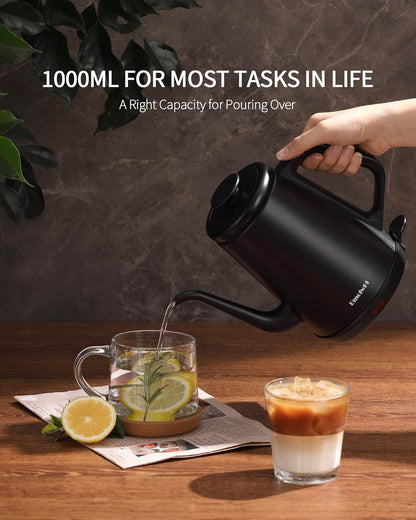 Gooseneck Electric Kettle(1.0L),1000W Electric Tea Kettle of 304 Stainless Steel,Auto Shut Off,Water Kettle for Coffee and Tea -Matte Black