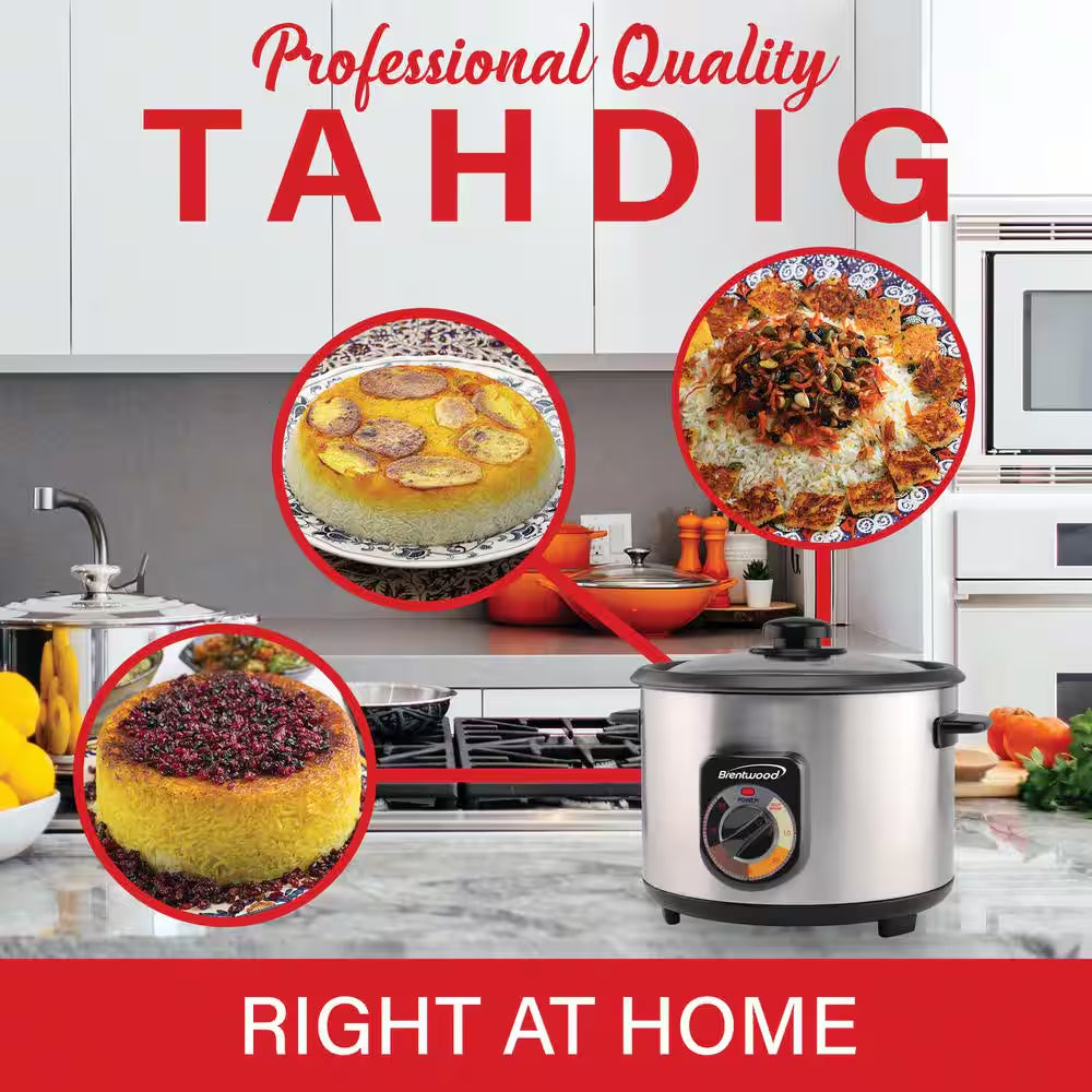 10-Cup Stainless Steel Crunchy Persian Rice Cooker with Lid