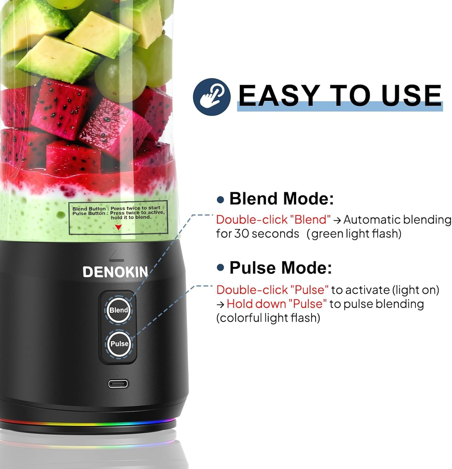 Portable Blender Cordless, 20Oz Vessel Personal Blender for Shakes & Smoothies with on Go Lid & Sip Lid, Small Mixer for Kitchen, Home, Travel