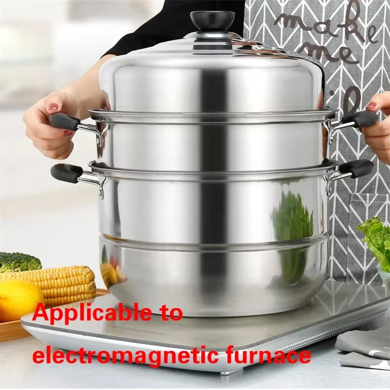 CAKEHOUD Multifunctional Large-Capacity Cooking Pot for Household Stainless Steel Two-Layer and Three-Layer Thick Steam Soup Pot