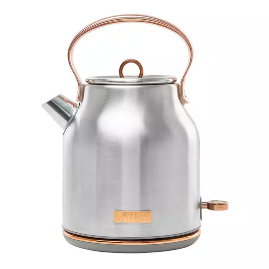 Heritage 1.7 L 7-Cup Steel and Copper Cordless Stainless Steel Retro Electric Kettle with Auto Shut-Off