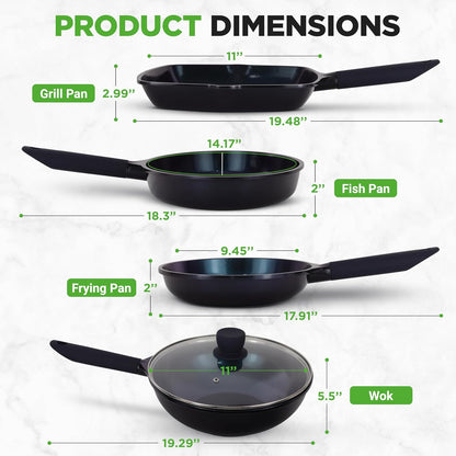 Non Stick Frying Pans Set, 5-Piece Blue Diamond Ceramic Cookware with Lid, Nonstick Frying Pan for Gas, Electric, Ceramic & Induction Cooktops, PTFE/PFOA Free, Bakelite Soft-Touch Handles