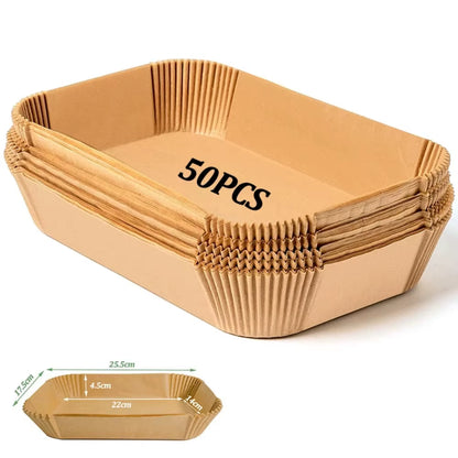Disposable Air Fryer Paper 50/100Pcs Rectangle Kitchen Baking Airfryer Mat Oilproof Micro-Wave Barbecue Baking Paper Accessories