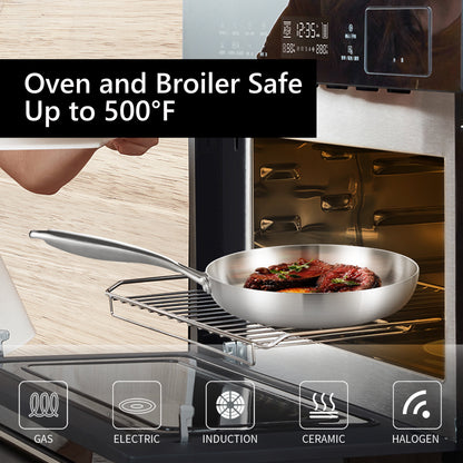 Tri-Ply Stainless Steel Pan Set, 8.5-Inch, 10-Inch, 12-Inch Frying Pan Set, Induction & Oven Safe,Detachable Handle.