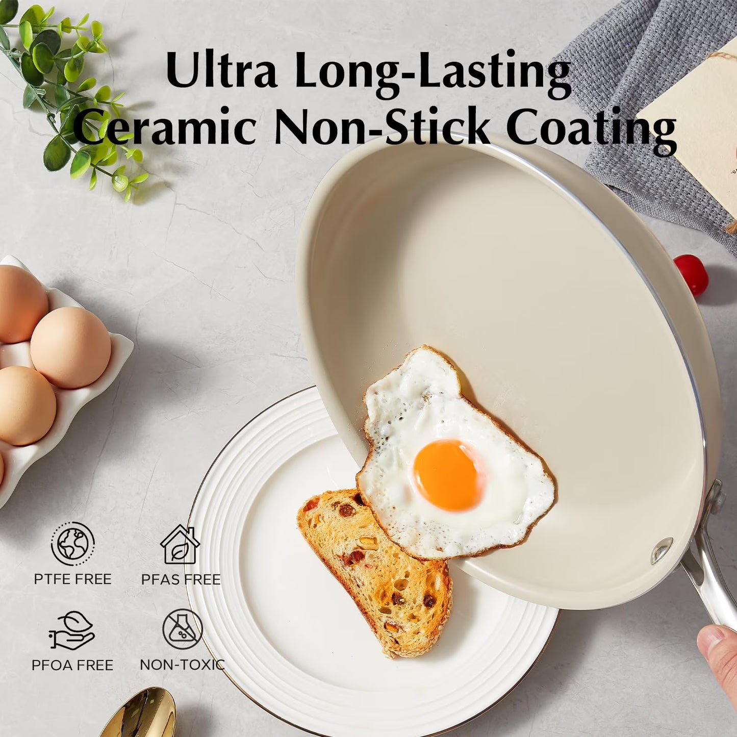 Nonstick Frying Pans Set Pans for Cooking Ceramic Frying Pan Set with Stay Cool Handle