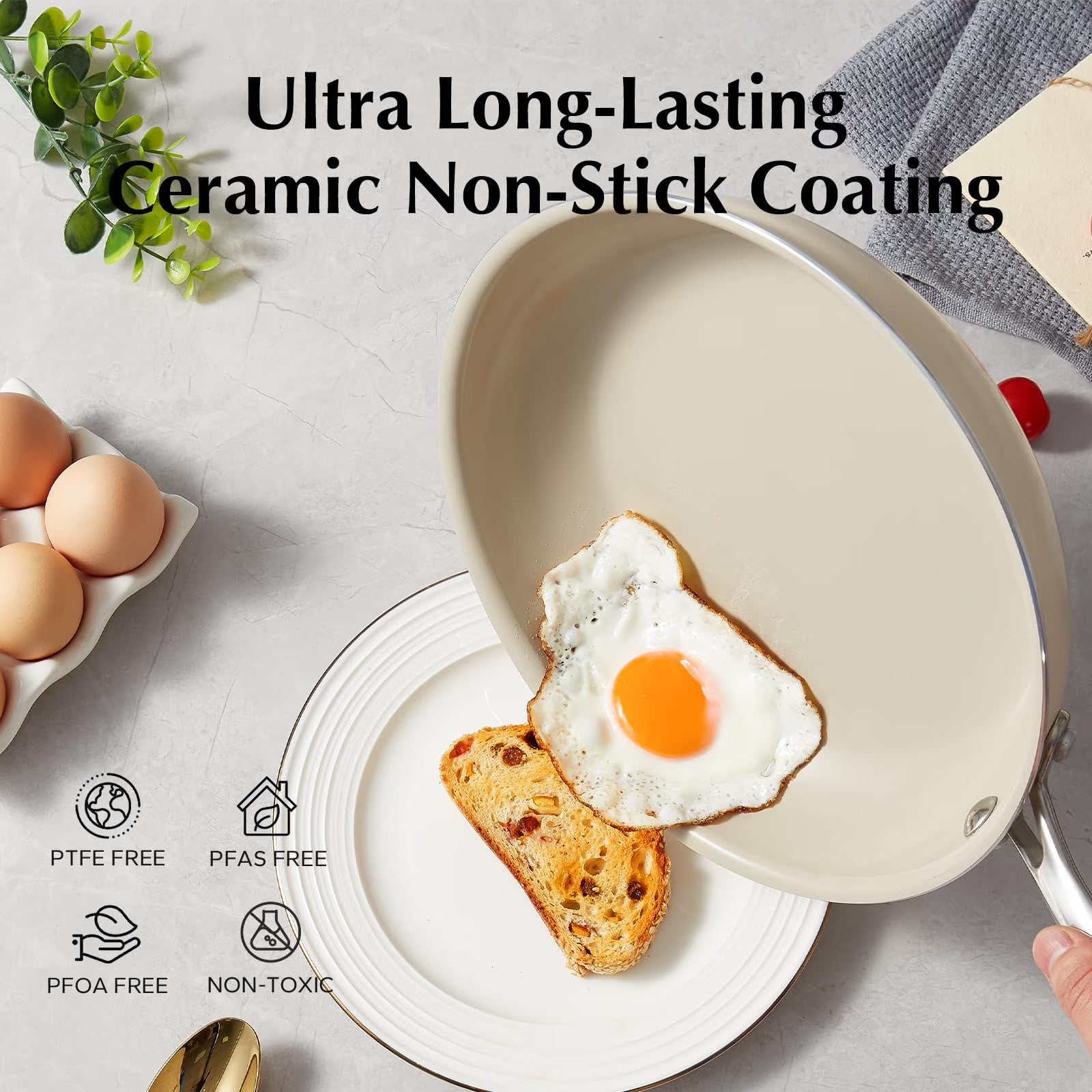 Nonstick Frying Pans Set Pans for Cooking Ceramic Frying Pan Set with Stay Cool Handle