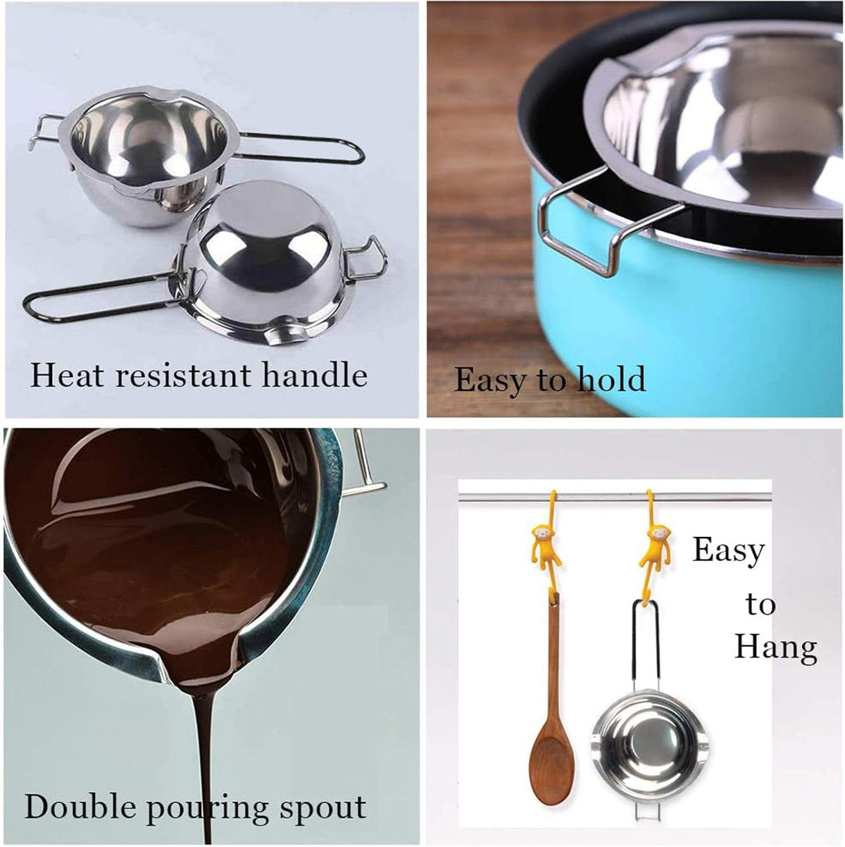 600Ml/20Oz 304 Stainless Steel Double Boiler Pot, Melting Pot with Large Serving Spoon for Butter Chocolate Candy Butter Cheese, Candle Making Pot