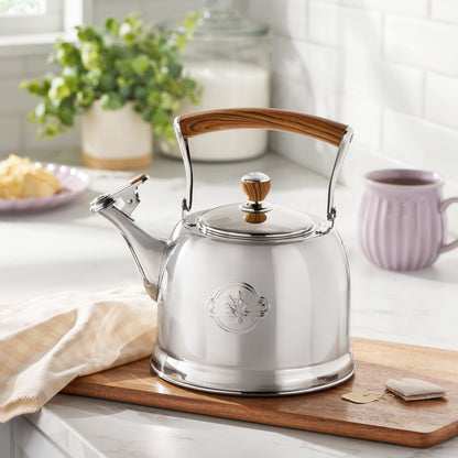 1.8 Qt Stainless Steel Stovetop Whistling Tea Kettle Pot with Folding Handle, Silver