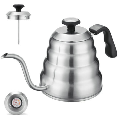 Coffee Kettle1L/1.2L Stainless Steel Pour over Coffee Pot Kettle Drip Kettle with Thermometer for Home Office Cafetera