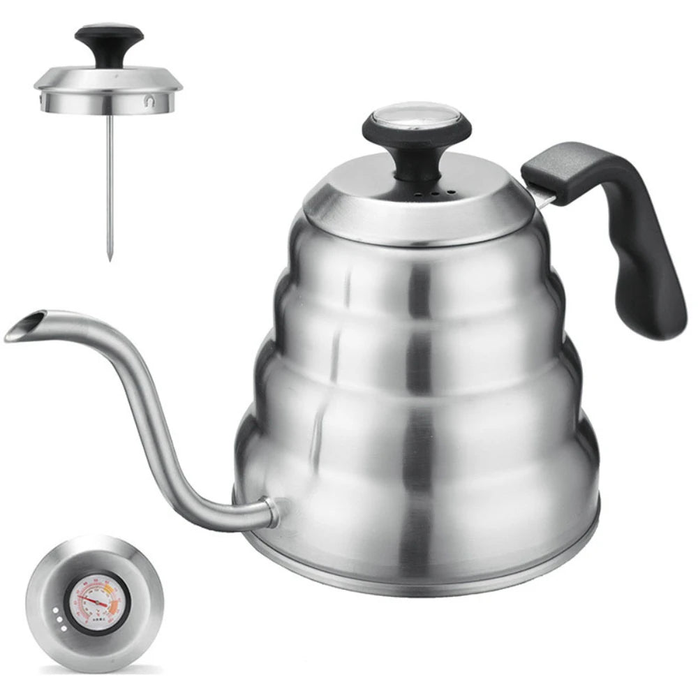 Coffee Kettle1L/1.2L Stainless Steel Pour over Coffee Pot Kettle Drip Kettle with Thermometer for Home Office Cafetera