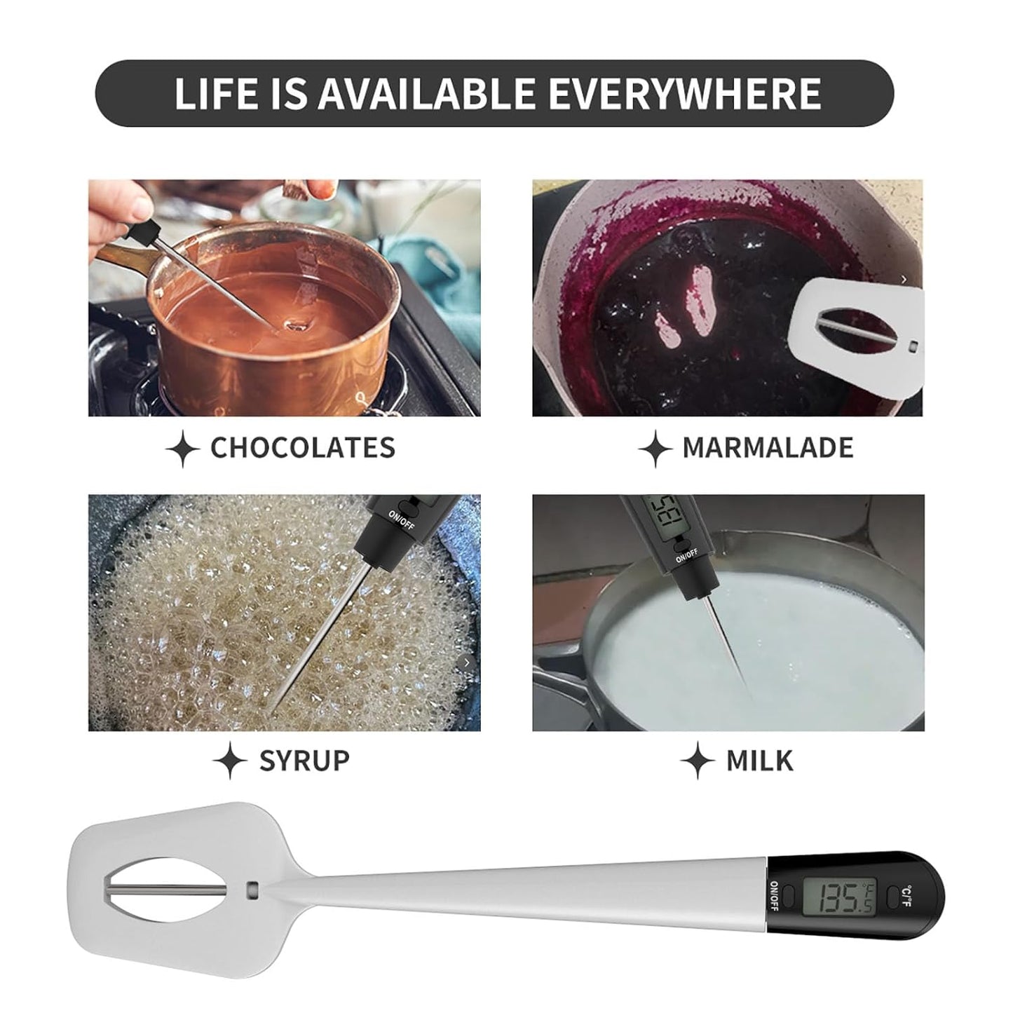Digital Candy Thermometer Spatula Thermometer Meat Thermometer with Pot Clip & 9" Probe – Fast Instant Read Digital Food Thermometer for Candy Chocolate Jam Meat, BPA Free Silicon Frying