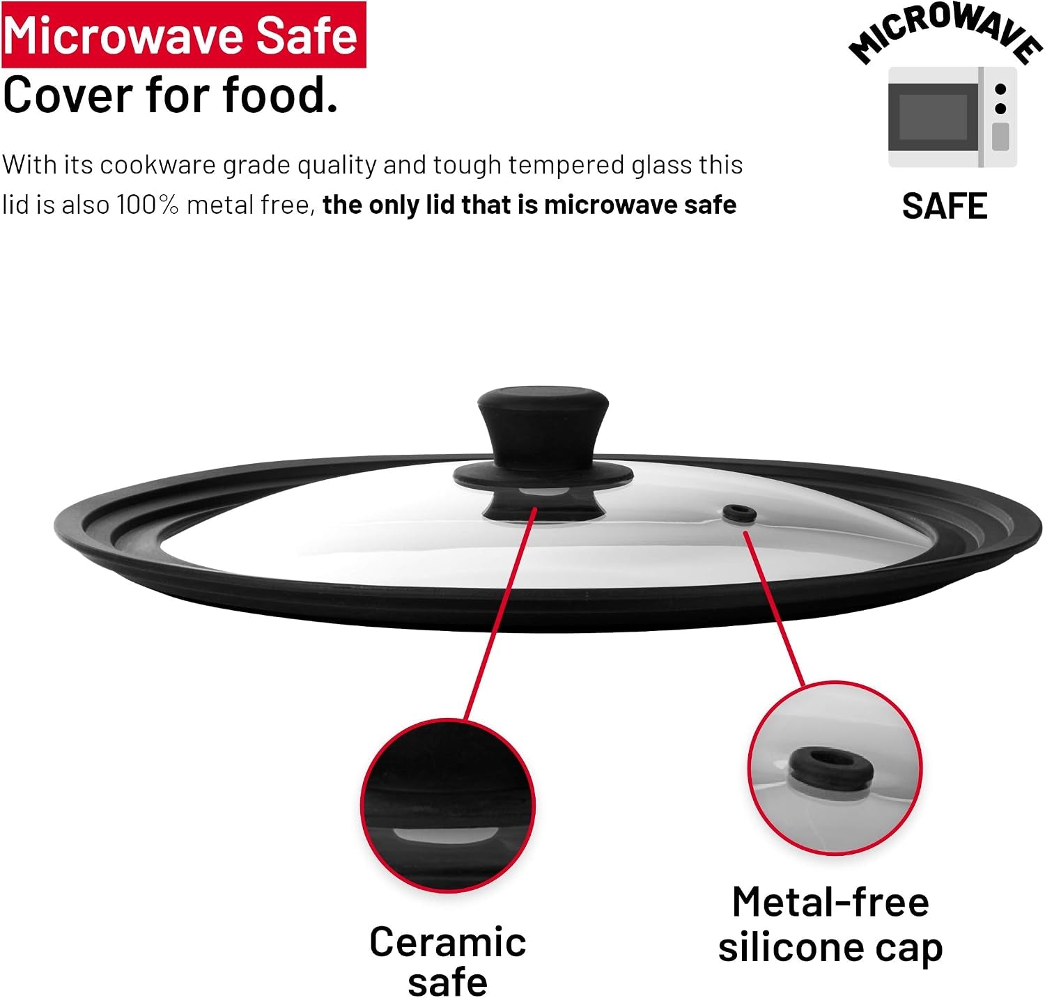 Universal Lids for Pots, Pans and Skillets - Tempered Glass with Vented Silicone Rim and Heat-Resistant Handle - Fits Multiple Cookware Sizes - Dishwasher & Microwave Safe (Single, 11",12",12.5")