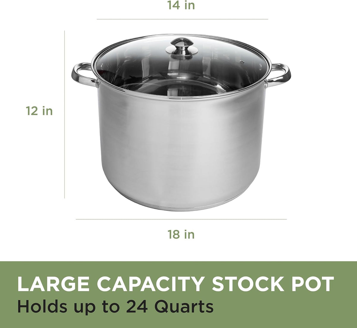Stainless Steel Stock Pot, Encapsulated Induction Ready Cooking Pot with Glass Lid, Oven Safe, Dishwasher Safe Soup Pot, 24-Quart