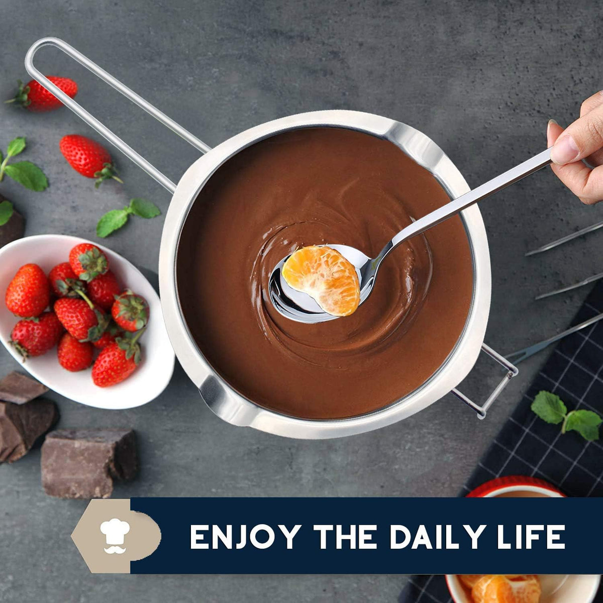 600Ml/20Oz 304 Stainless Steel Double Boiler Pot, Melting Pot with Large Serving Spoon for Butter Chocolate Candy Butter Cheese, Candle Making Pot