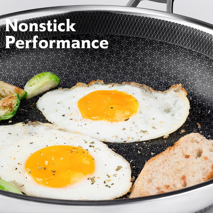 Non Stick Frying Pans,Hybrid 10 Inch Frying Pans Nonstick,Non Stick Stainless Steel Skillets,Dishwasher and Oven Safe, Works on Induction,Ceramic and Gas Cooktops