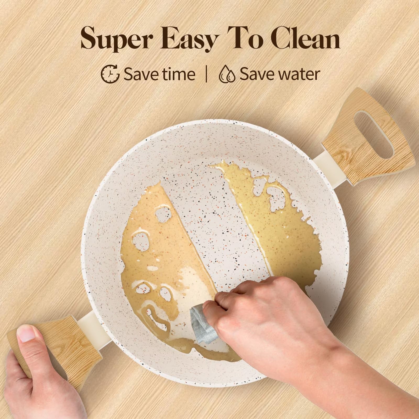 6 Pcs Nonstick Frying Pan Set White with Lids Granite Cookware Healthy Cookware Induction Skillet