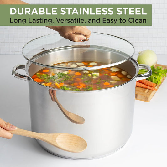 Stainless Steel Stock Pot, Encapsulated Induction Ready Cooking Pot with Glass Lid, Oven Safe, Dishwasher Safe Soup Pot, 24-Quart