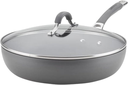 Radiance Hard Anodized Nonstick Deep Frying Pan with Lid, 12 Inch Frying Pan with Lid, Deep Skillet, Gray