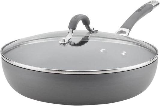 Radiance Hard Anodized Nonstick Deep Frying Pan with Lid, 12 Inch Frying Pan with Lid, Deep Skillet, Gray