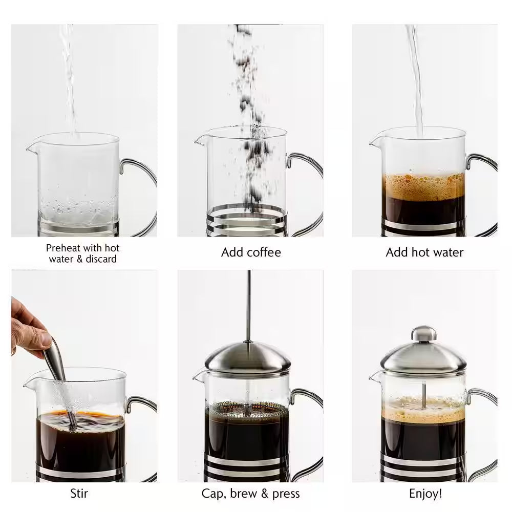 4.5 Cup Stainless Steel French Press Cafetiere Coffee and Tea Maker with 4-Level Mesh Filter