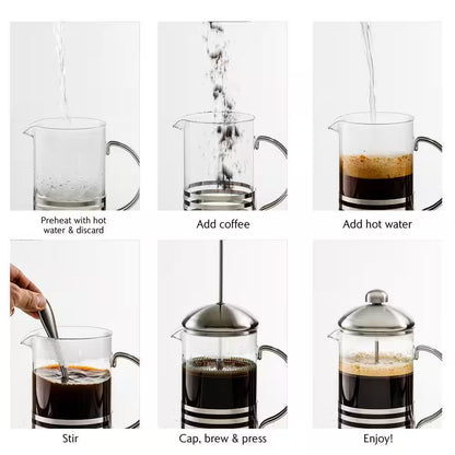 4.5 Cup Stainless Steel French Press Cafetiere Coffee and Tea Maker with 4-Level Mesh Filter
