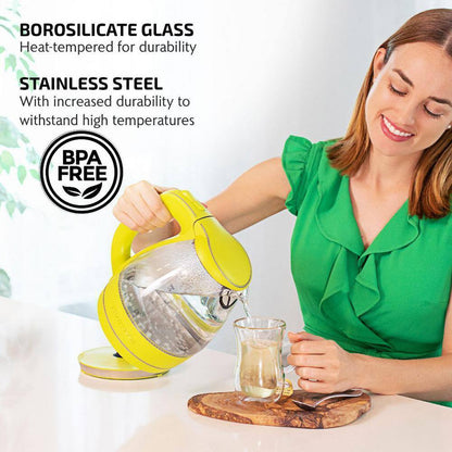 Illuminated 6.5-Cup Green Electric Kettle with Filter, Fast Heating and Auto-Shut Off