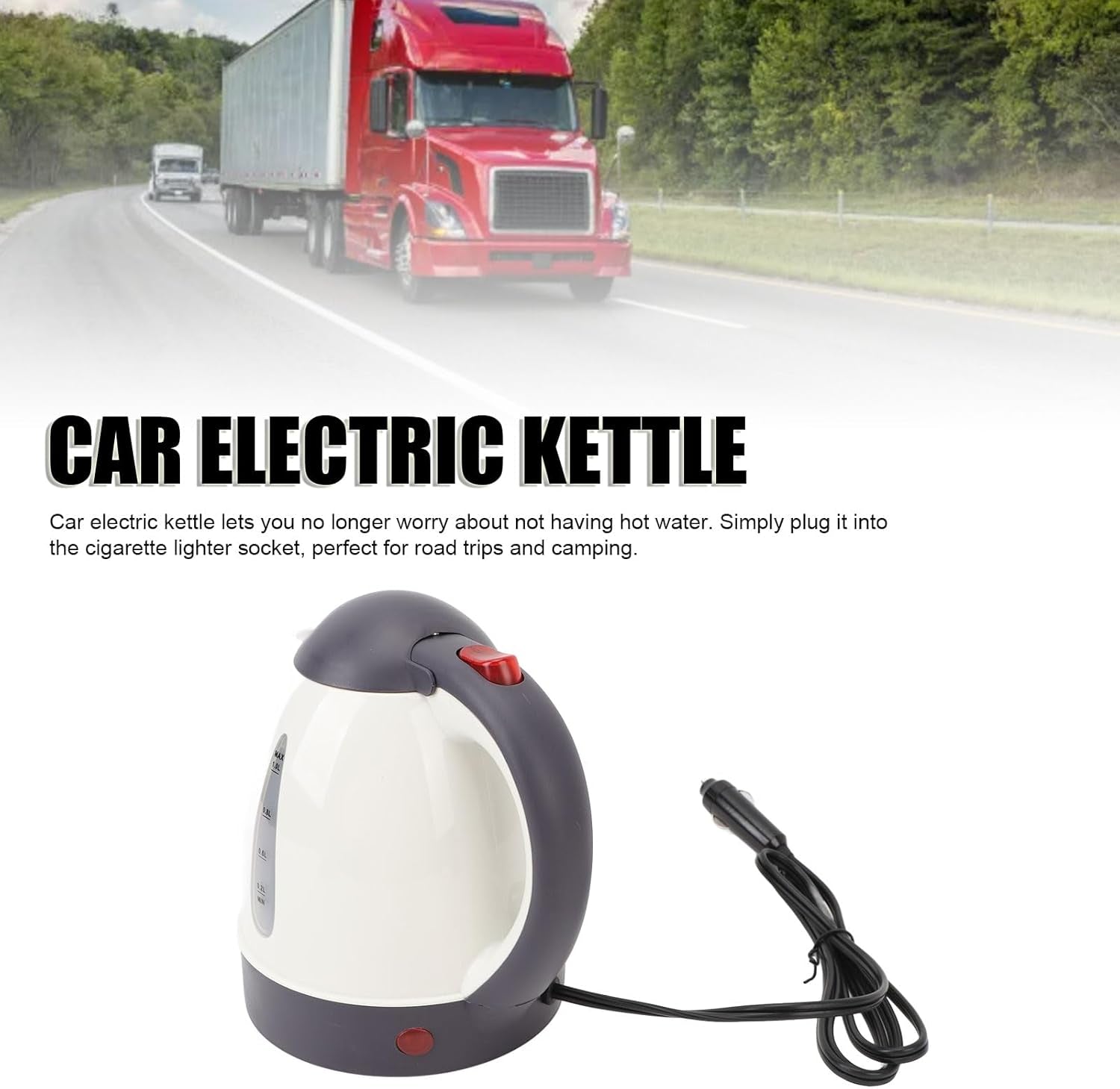 1000Ml Car Electric Kettle Portable Truck Water Boiler Electric Heater Road Trip Travel Cigarette Lighter Auto Shut off for Travel Office Kitchen(12V)