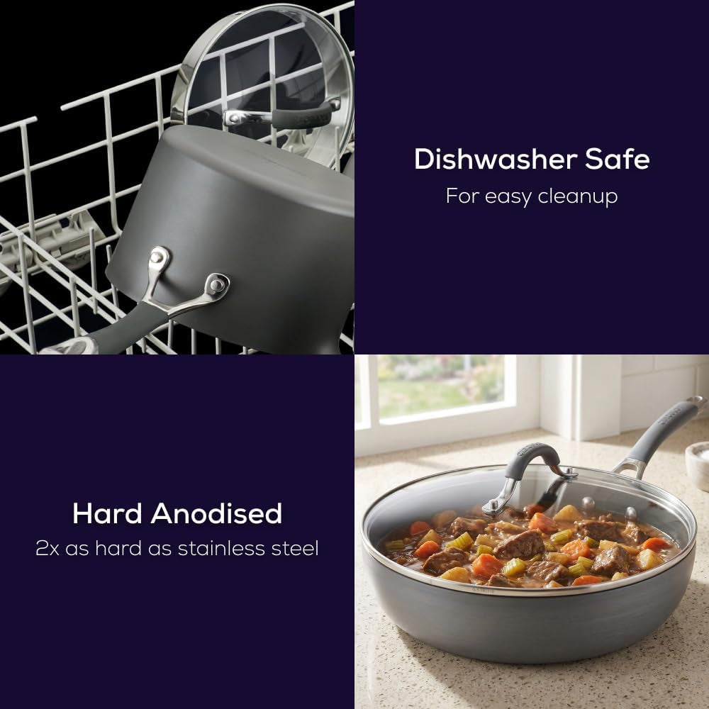 Radiance Hard Anodized Nonstick Deep Frying Pan with Lid, 12 Inch Frying Pan with Lid, Deep Skillet, Gray
