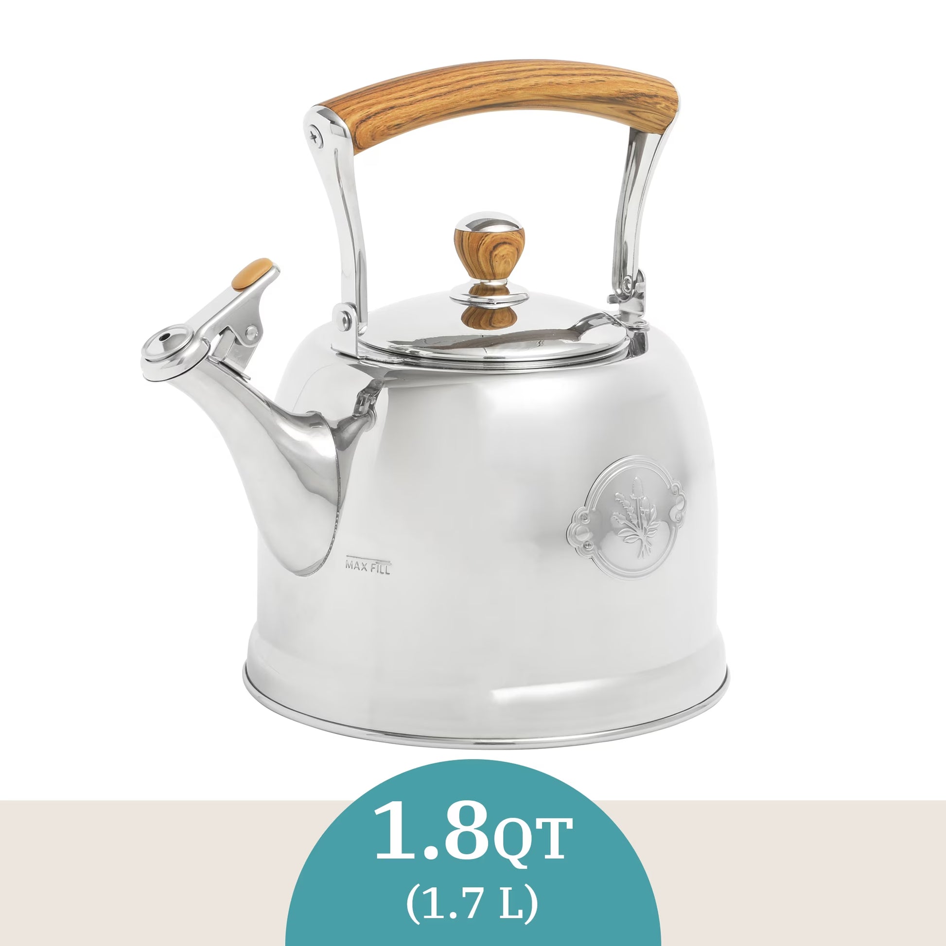 1.8 Qt Stainless Steel Stovetop Whistling Tea Kettle Pot with Folding Handle, Silver