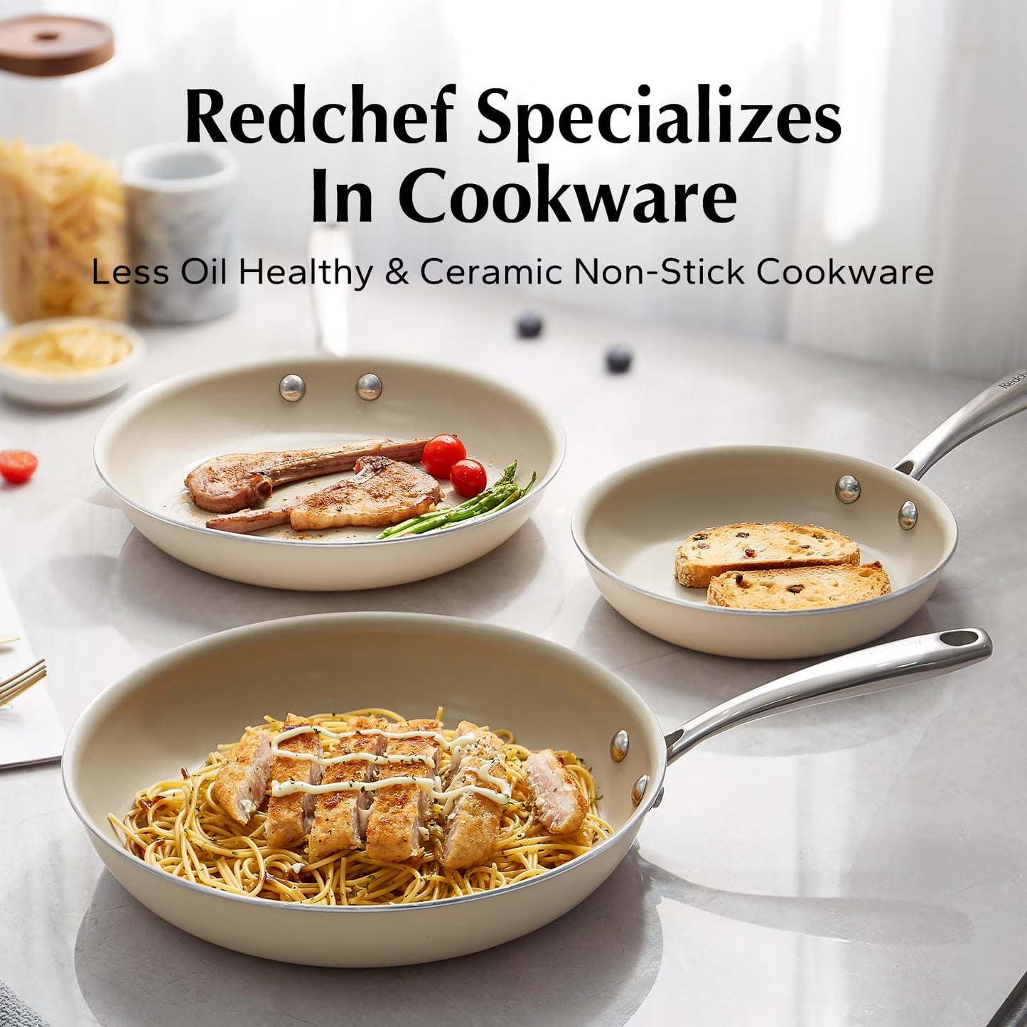 Nonstick Frying Pans Set Pans for Cooking Ceramic Frying Pan Set with Stay Cool Handle
