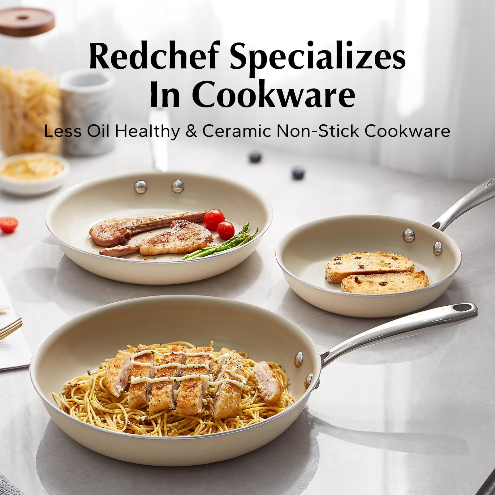 Nonstick Frying Pans Set Pans for Cooking Ceramic Frying Pan Set with Stay Cool Handle