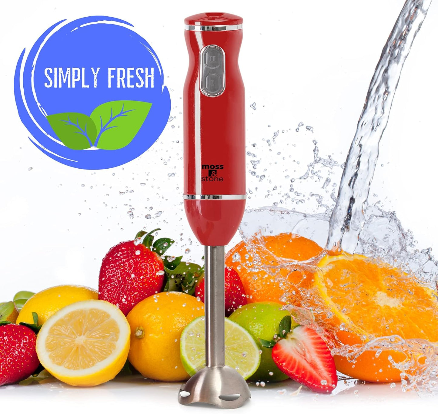 Electric Hand Blender Set, 300W Immersion Hand Blender with Whisk and Chopper, Stainless Steel Shaft and Blades, 2-Speed Handheld Mixer with Ergonomic Grip, Red