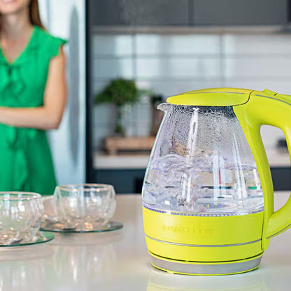 Illuminated 6.5-Cup Green Electric Kettle with Filter, Fast Heating and Auto-Shut Off