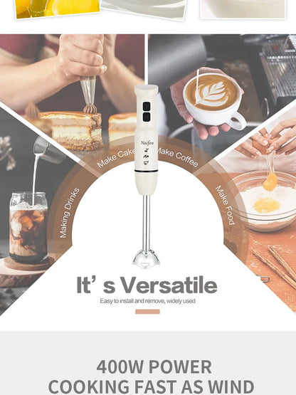 400W Powerful Motor Handheld Blender, Electric Mixer for Kitchen, Portable Blender for Smoothies, Food & Drink Preparation