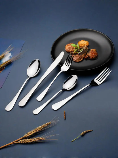 6-person set of 24 pieces, silver glossy cutlery set, exclusively for families and restaurants