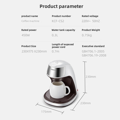 KONKA Drip Coffee Maker - 10-Cup, Auto Shut-Off, Reusable Filter, Compact, Ideal for Home & Office, Brews Fresh Coffee KCF-CS2