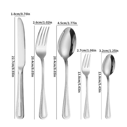 4/6/16/24pcs Stainless steel silver cutlery including steak knife, fork and spoon, family hotel restaurant western cutlery