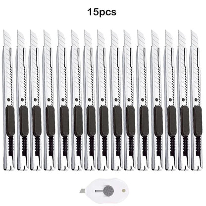 16pcs Utility Knife Stainless Steel Paper Cut Box Cutter Tools Kit Non-Slip Blades Unboxing Knife Handicraft Carving Tools