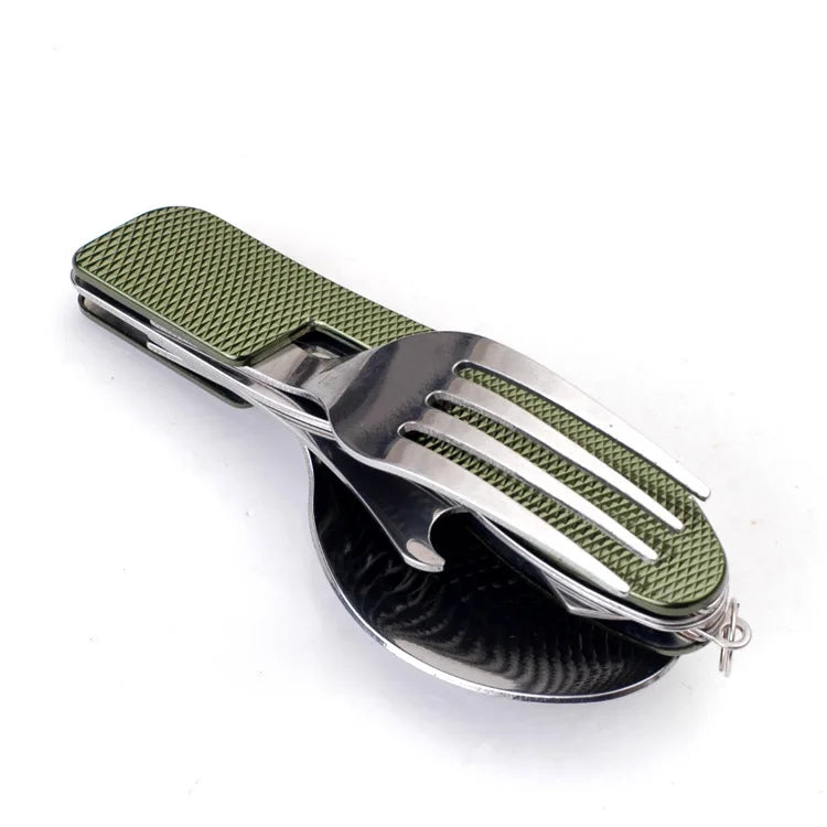 Stainless Steel cutlery 4 In 1 Outdoor Picnic Tableware Foldable Knife Fork Spoon Bottle Opener Folding Pocket Cutlery Set