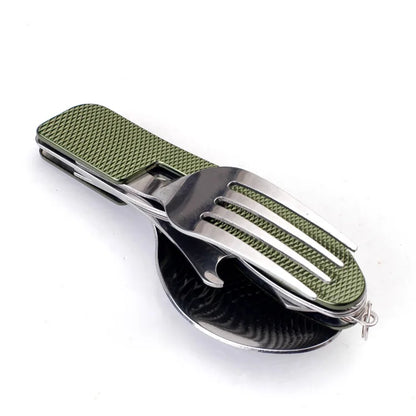 Stainless Steel cutlery 4 In 1 Outdoor Picnic Tableware Foldable Knife Fork Spoon Bottle Opener Folding Pocket Cutlery Set
