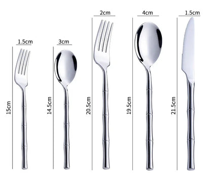 Creative Cutlery with Bamboo Handle,304 Stainless Steel Western Tableware,Steak Forks Spoon Dinnerware Flatware Dishwasher Safe