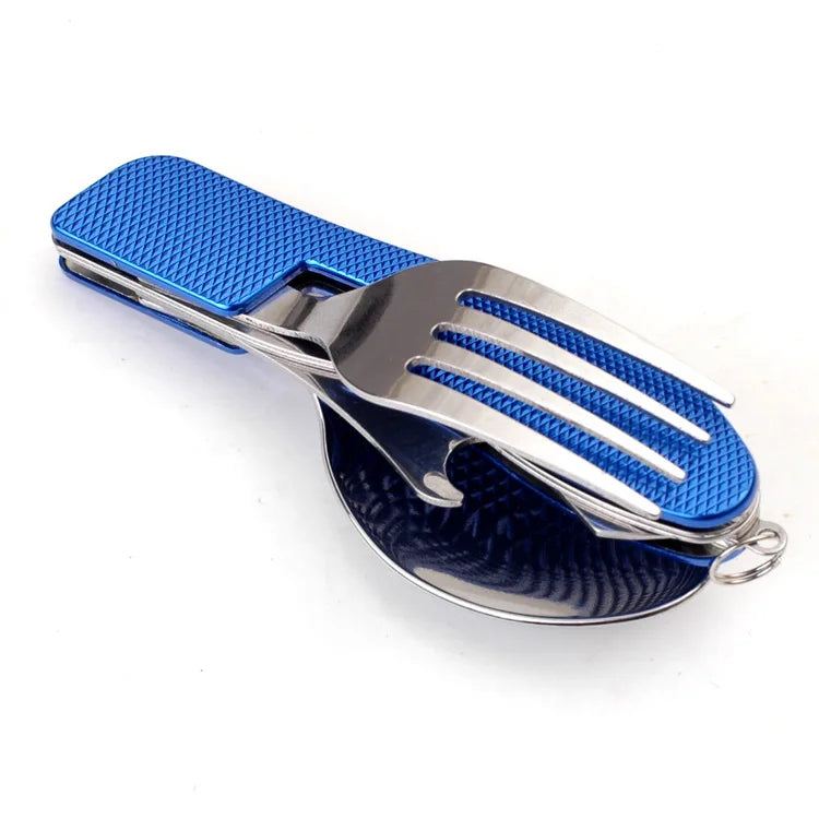 Stainless Steel cutlery 4 In 1 Outdoor Picnic Tableware Foldable Knife Fork Spoon Bottle Opener Folding Pocket Cutlery Set