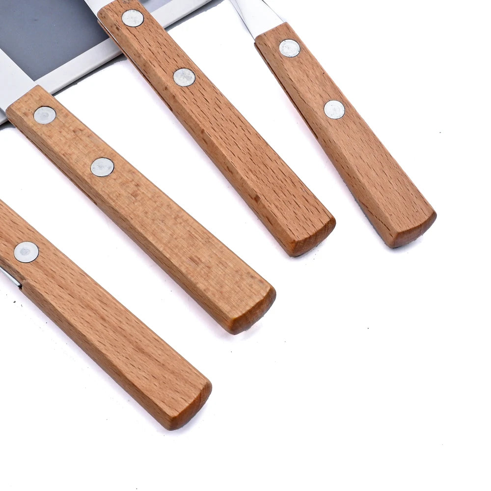 24Pcs Cutlery Wooden Handle Cutlery Set Stainless Steel Tableware Knife Fork Tea Spoon Silverware Western Flatware