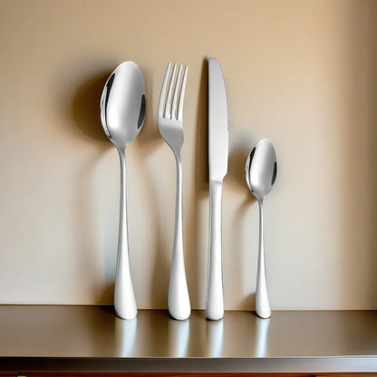 6-person set of 24 pieces, silver glossy cutlery set, exclusively for families and restaurants