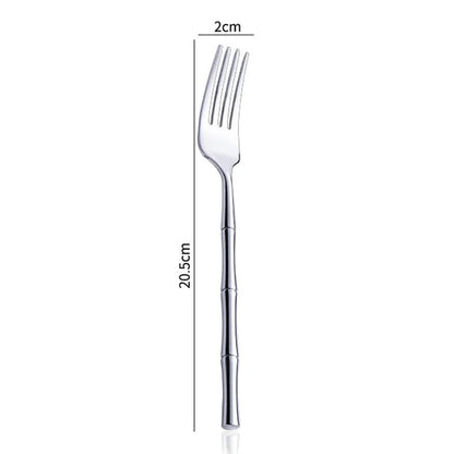 Creative Cutlery with Bamboo Handle,304 Stainless Steel Western Tableware,Steak Forks Spoon Dinnerware Flatware Dishwasher Safe