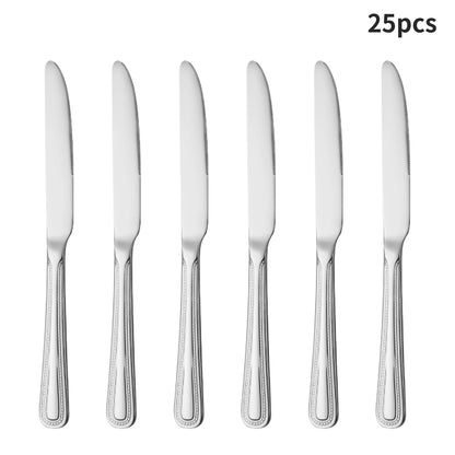 4/6/16/24pcs Stainless steel silver cutlery including steak knife, fork and spoon, family hotel restaurant western cutlery