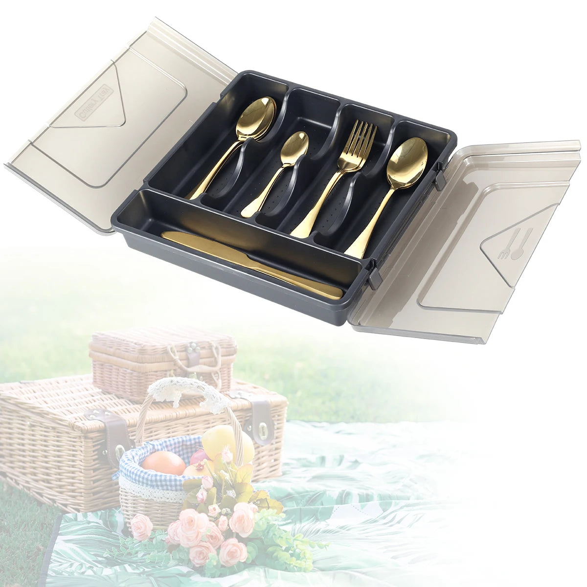 Cutlery Organiser for Kitchen Drawers Portable Cutlery Storage Box with Transparent Lid Sealed Dustproof Cutlery Organiser Trays