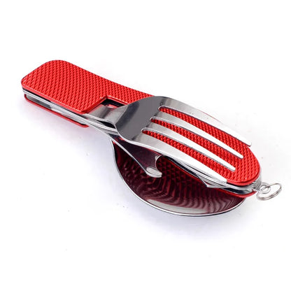 Stainless Steel cutlery 4 In 1 Outdoor Picnic Tableware Foldable Knife Fork Spoon Bottle Opener Folding Pocket Cutlery Set