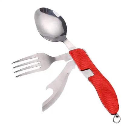 Stainless Steel cutlery 4 In 1 Outdoor Picnic Tableware Foldable Knife Fork Spoon Bottle Opener Folding Pocket Cutlery Set